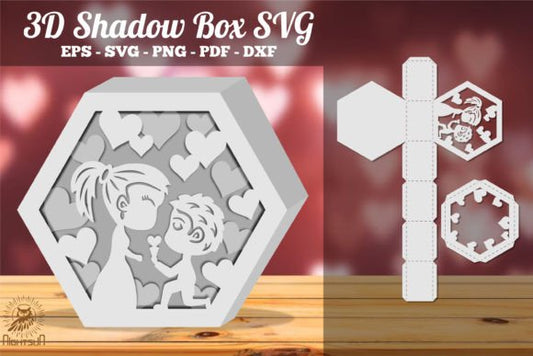 Loving Couple Propose Marriage 3D Shadow Box Paper Cut Template（Hexagon）