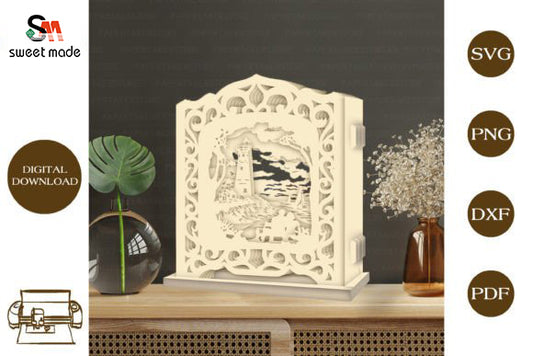 Lighthouse Pop Up Light Box File Paper Cut Template Cricut File