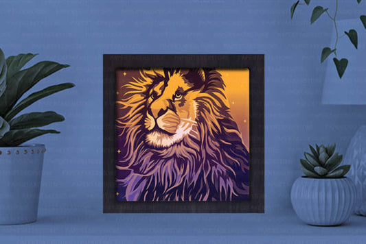 Lion Portrait Paper Cut Light Box Graphics Template