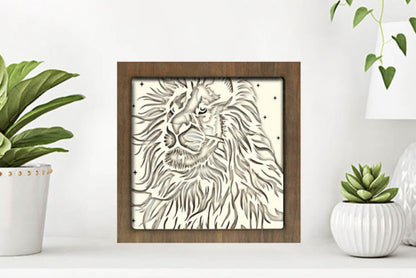 Lion Portrait Paper Cut Light Box Graphics Template