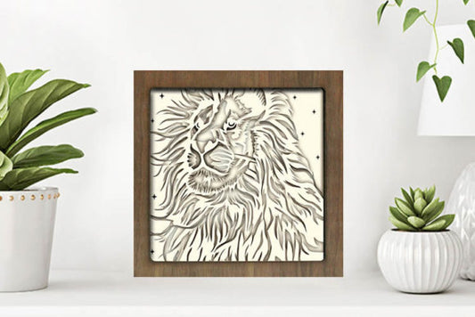 Lion Portrait Paper Cut Light Box Graphics Template
