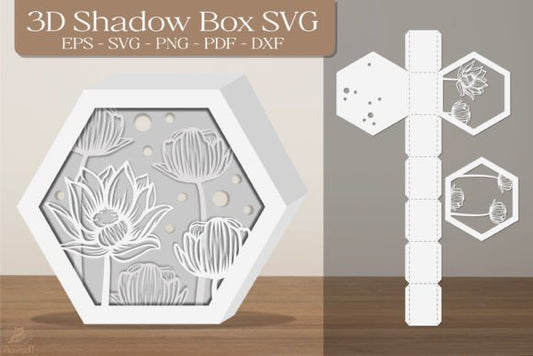 Lotus Flower 3D Shadow Box Paper Cut Template（Hexagon）