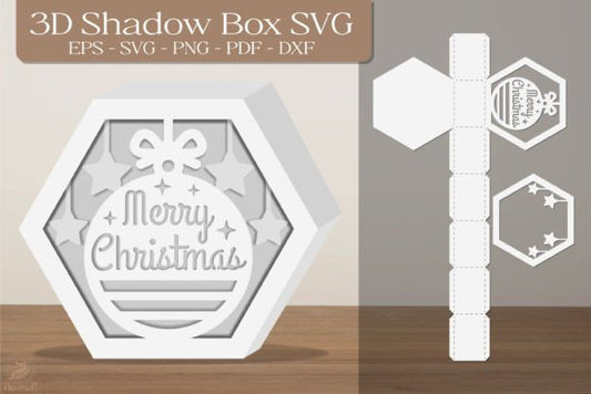 Merry Christmas Ball 3D Shadow Box Paper Cut Template（Hexagon）