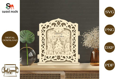 Merry Christmas 1 Pop Up Light Box File Paper Cut Template Cricut File