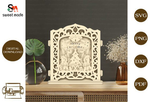 Merry Christmas 1 Pop Up Light Box File Paper Cut Template Cricut File
