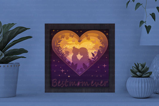 Mother and Daughter Paper Cut Light Box Graphics Template