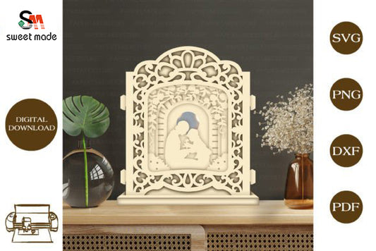 Mother and Son Pop Up Light Box File Paper Cut Template Cricut File