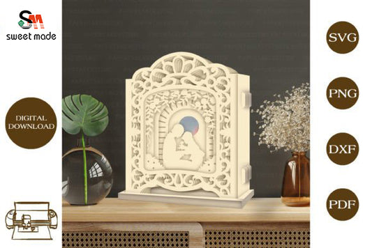 Mother and Son Pop Up Light Box File Paper Cut Template Cricut File
