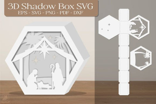 Nativity Shape 3D Shadow Box Paper Cut Template（Hexagon）