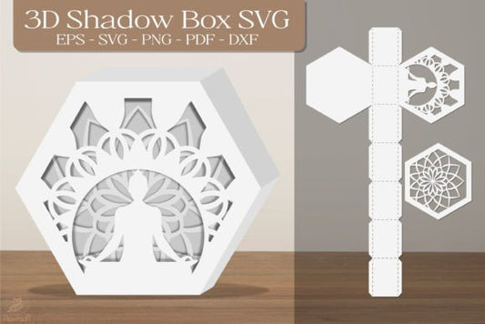 Namaste Mandala 3D Shadow Box Paper Cut Template（Hexagon）