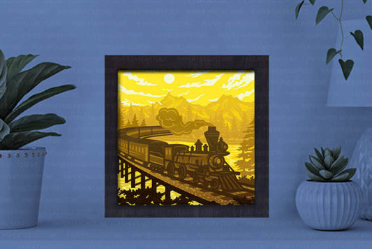 Old Train Paper Cut Light Box Graphics Template