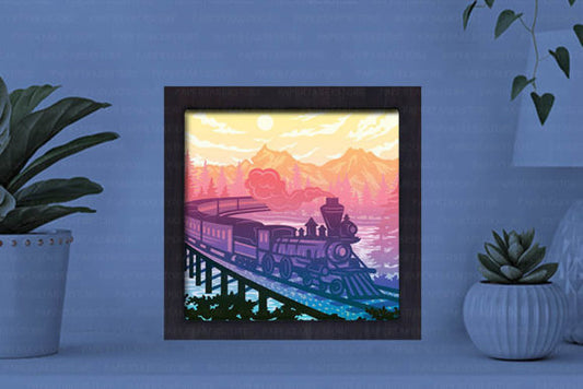 Old Train Paper Cut Light Box Graphics Template