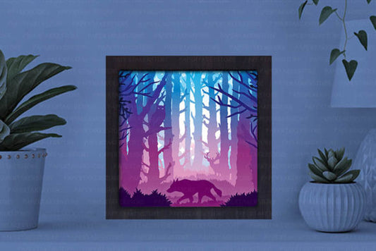 Owl and Wolf Paper Cut Light Box Graphics Template