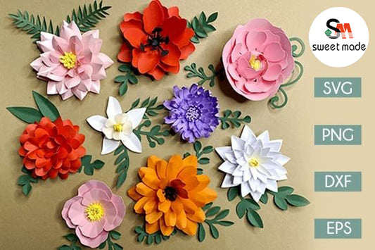 9 Different Designs Paper Flower SVG Template