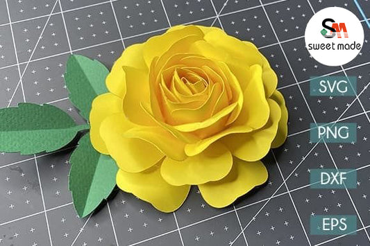 DIY Yellow Rose Paper Flower SVG Template