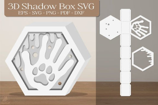 Pet 3D Shadow Box Paper Cut Template（Hexagon）
