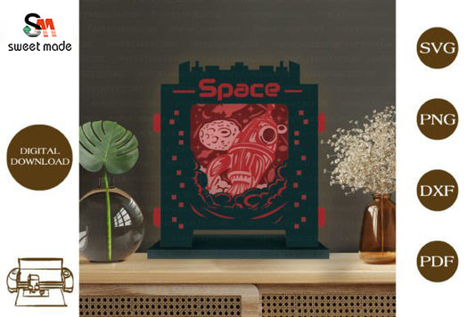 Rocket Pop Up Light Box File Paper Cut Template Cricut File
