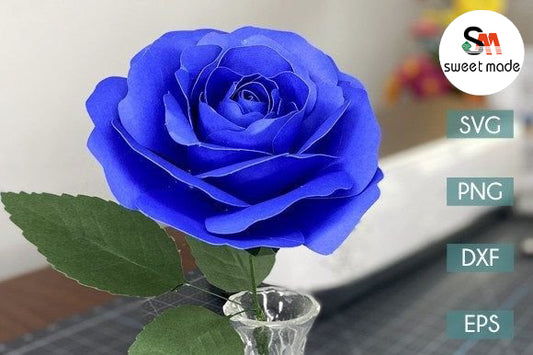 DIY Blue Rose Paper Flower SVG Template