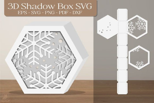Snowflake-1 3D Shadow Box Paper Cut Template（Hexagon）