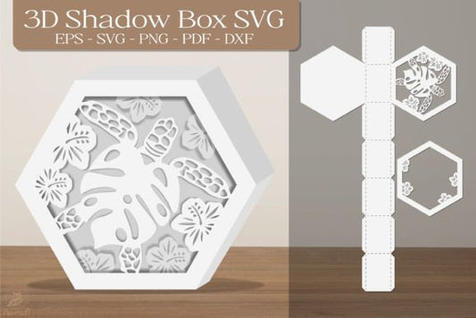 Sea Turtle and Flowers 3D Shadow Box Paper Cut Template（Hexagon）