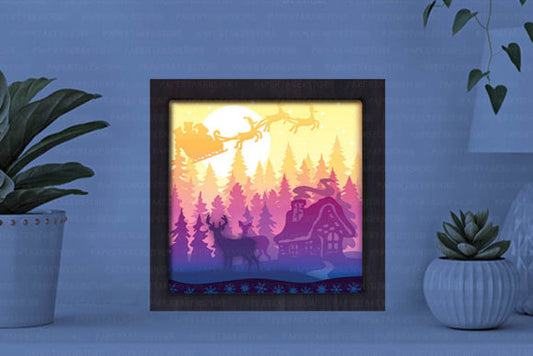 Santa Cabin Paper Cut Light Box Graphics Template