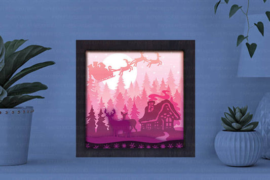 Santa Cabin Paper Cut Light Box Graphics Template