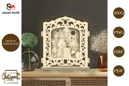 Snowman Pop Up Light Box File Paper Cut Template Cricut File