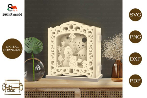 Snowman Pop Up Light Box File Paper Cut Template Cricut File