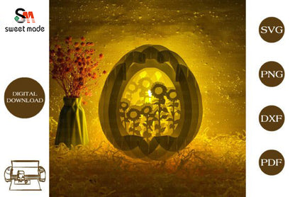 Sunflower Pop Up Egg Light Box Paper Cut Template Cricut File
