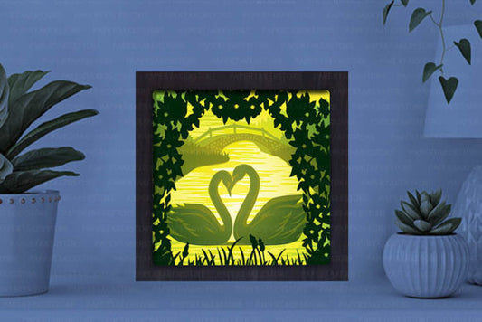 Swan Paper Cut Light Box Graphics Template