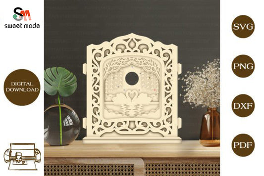 Swan Pop Up Light Box File Paper Cut Template Cricut File