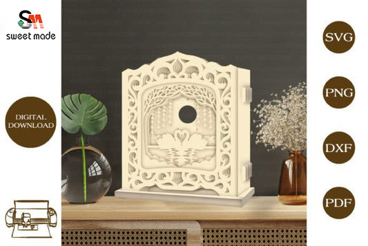 Swan Pop Up Light Box File Paper Cut Template Cricut File