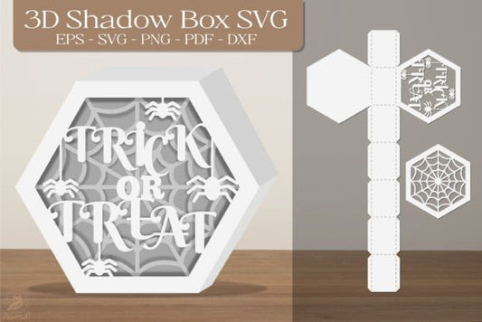 Trick or Treat 3D Shadow Box Paper Cut Template（Hexagon）