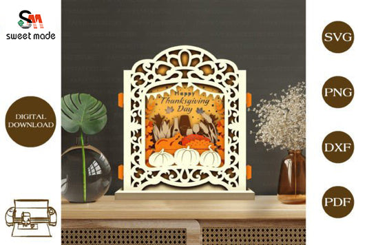 Thanksgiving Day 4 Pop Up Light Box File Paper Cut Template Cricut File
