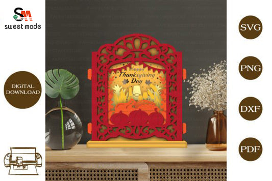 Thanksgiving Day 4 Pop Up Light Box File Paper Cut Template Cricut File