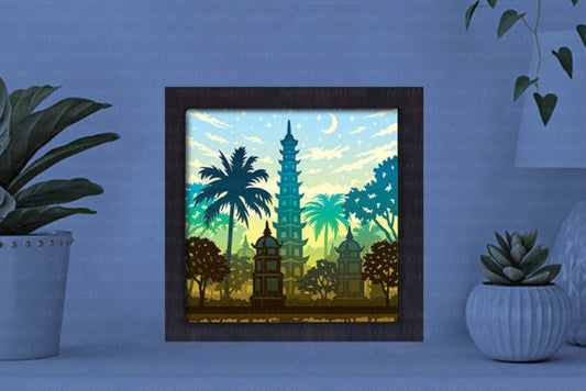 Tran Quoc Pagoda Paper Cut Light Box Graphics Template
