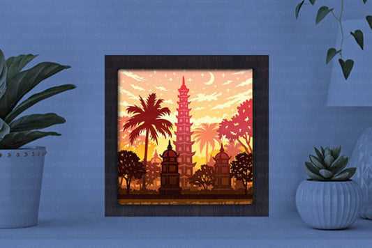 Tran Quoc Pagoda Paper Cut Light Box Graphics Template