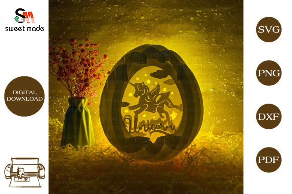 Unicorn Pop Up Egg Light Box Paper Cut Template Cricut File