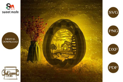 Village Pop Up Egg Light Box Paper Cut Template Cricut File