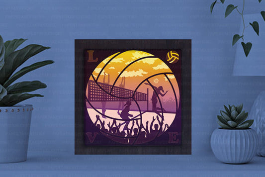 Volleyball Paper Cut Light Box Graphics Template