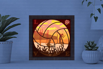 Volleyball Paper Cut Light Box Graphics Template