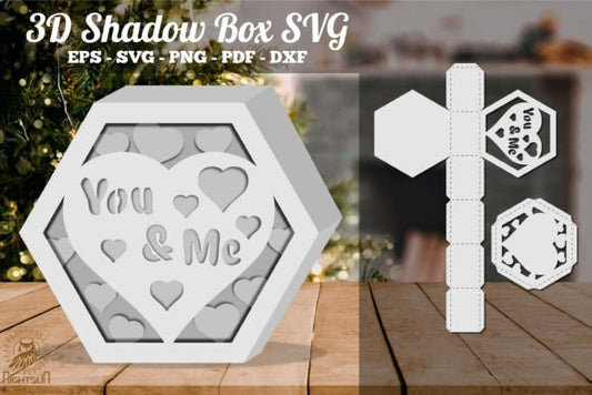 You and Me 3D Shadow Box Paper Cut Template（Hexagon）